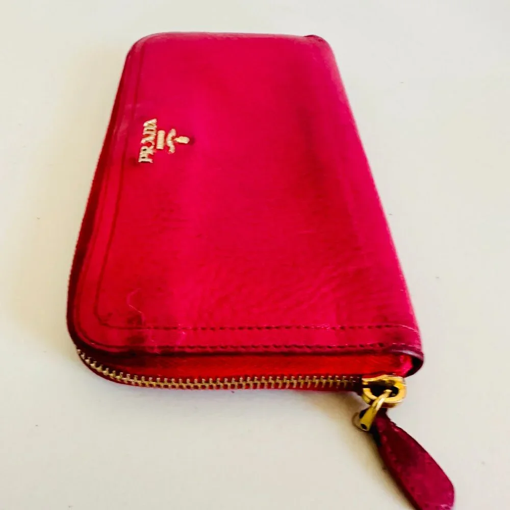 AUTH PRADA PINK TESSUTO NYLON SATCHEL BAG AND LEATHER ZIP-AROUND LONG WALLET SET - Picture 14 of 16